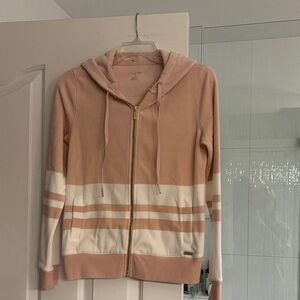 Calvin Klein Blush Pink & White Striped Zip Hoodie